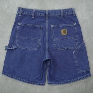 Vintage Carhartt WU1998 Dark Blue Denim Workwear Carpenter Shorts 30x7.5